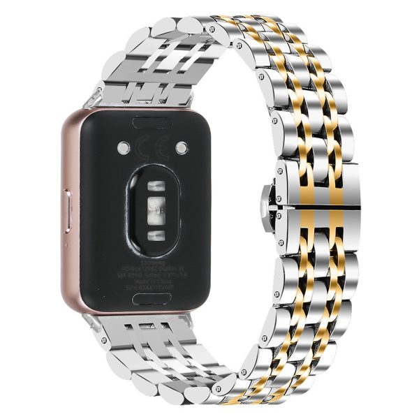 Samsung Galaxy Fit3 SM-R390 Watch Strap High-Strength Stainless Steel Wrist Band - Silver+Gold For Discount