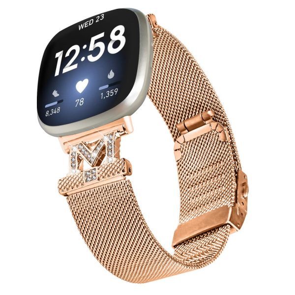 Fitbit Sense 2   Versa 4 rhinestone milanese stainless steel strap - Rose Gold Online