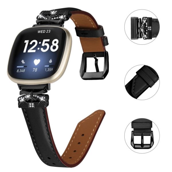 Fitbit Versa 3   4   Sense   Sense 2 Black Buckle Geniune Cowhide Leather Band Butterfly Watch Strap - Black For Cheap