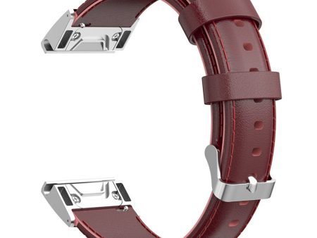 KALEBOL KLB-YLZP-001 For Garmin Fenix 7   7 Pro Watch Strap QuickFit 22mm Genuine Cow Leather Band - Dark Red on Sale