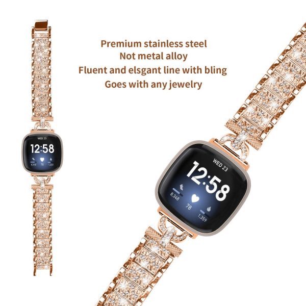 Fitbit Sense 2   Versa 4 rhinestone stainless steel strap - Rose Gold For Discount