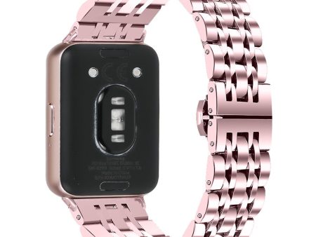 Samsung Galaxy Fit3 SM-R390 Watch Strap High-Strength Stainless Steel Wrist Band - Rose Pink Online Sale