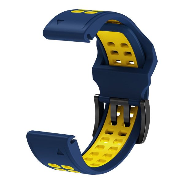 KALEBOL KLB-SSSPKGJ-001 For Garmin QuickFit 26mm Watch Band Breathable Double Row Holes Silicone Strap - Midnight Blue+Yellow For Sale