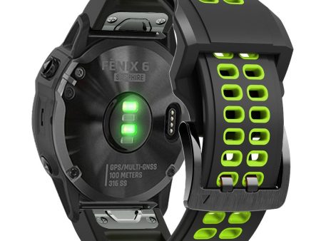 KALEBOL KLB-SSSPKGJ-001 For Garmin QuickFit 26mm Watch Band Breathable Double Row Holes Silicone Strap - Black+Lime Hot on Sale