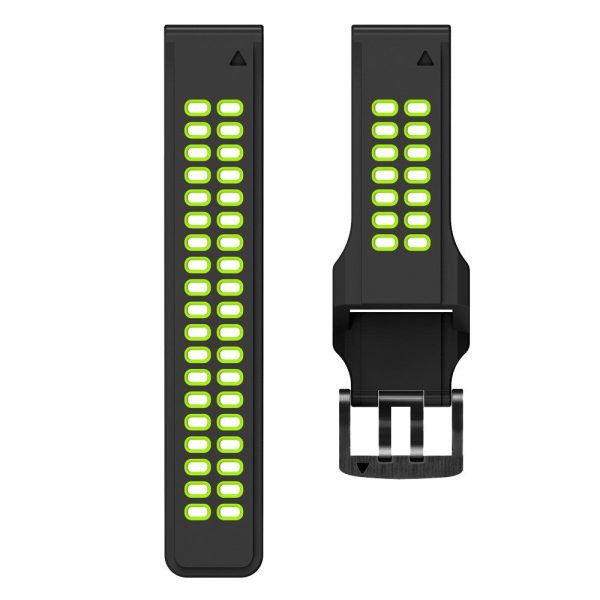 KALEBOL KLB-SSSPKGJ-001 For Garmin QuickFit 26mm Watch Band Breathable Double Row Holes Silicone Strap - Black+Lime Hot on Sale