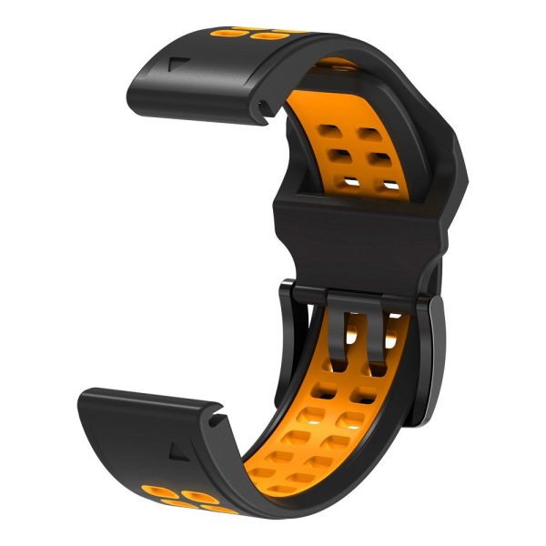 KALEBOL KLB-LWGJ-001 For Garmin Fenix 7     7 Pro Watch Band QuickFit 22mm Breathable Double Row Holes Strap - Black+Orange Sale