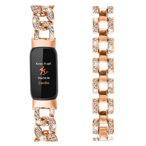 Fitbit Luxe rhinestone décor zinc metal strap - Rose Gold on Sale