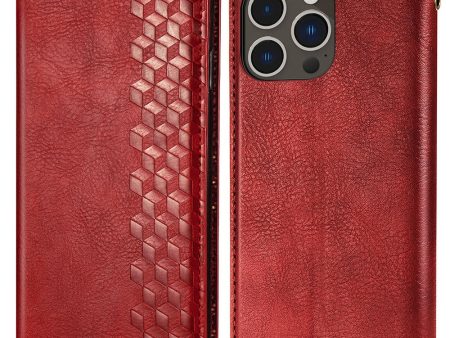 Leather case with a stylish rhombus imprint for iPhone 15 Pro - Red Hot on Sale