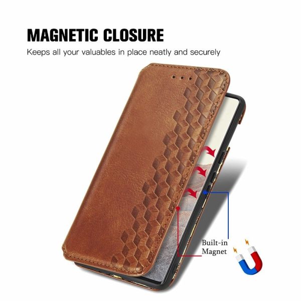 Leather case with a stylish rhombus imprint for Google Pixel 6 - Brown Hot on Sale