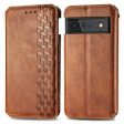 Leather case with a stylish rhombus imprint for Google Pixel 6 - Brown Hot on Sale