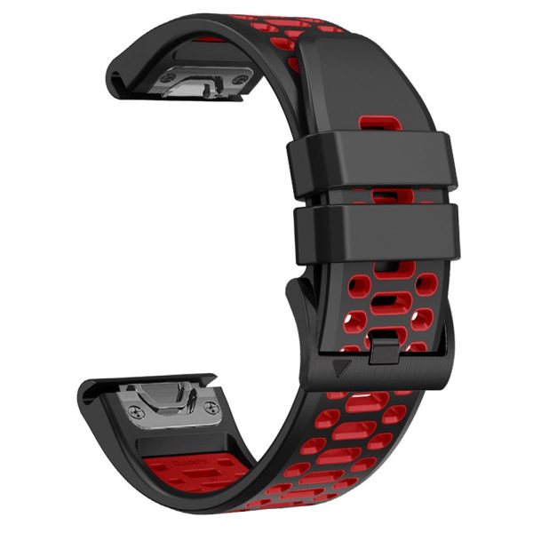 Garmin Fenix 7   7 Pro Silicone Watch Strap 22mm Dual Color Band with 3 Rows Holes - Black+Red Fashion