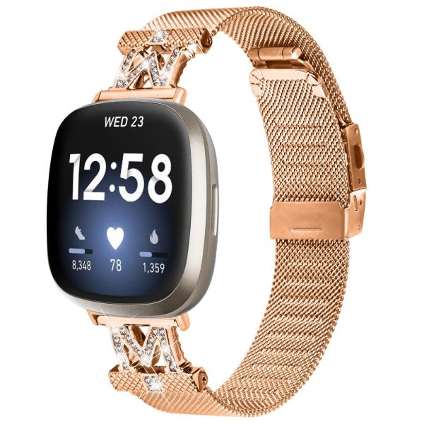 Fitbit Sense 2   Versa 4 rhinestone milanese stainless steel strap - Rose Gold Online