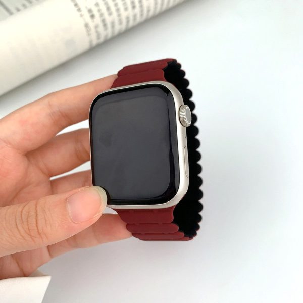 Apple Watch Series 7 8 9 41mm   6 5 4 SE (2023) SE (2022) SE 40mm   3 2 1 38mm Bamboo Joint Silicone Strap - Wine Red+Black Fashion