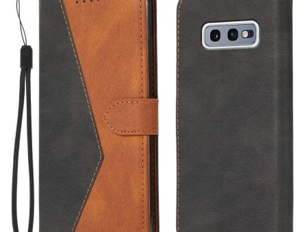 Color Splicing Leather Wallet Stand Mobile Phone Protection Cover Shell with Lanyard for Samsung Galaxy S10e - Black Brown Online