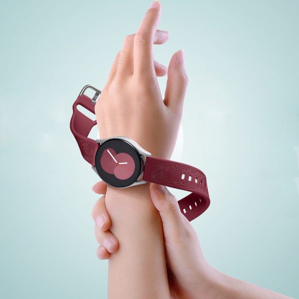 For Garmin Vivomove 3   Forerunner 645   Samsung Gear S2 Classic Universal 20mm Carving Flower Silicone Watch Strap - Wine Red Discount