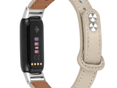 Fitbit Luxe top layer cowhide leather watch strap with silver connector - Ivory White For Sale