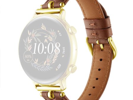 20mm Universal Smart Watch Band Genuine Cow Leather Strap Replacement - Caramel+Gold Buckle Buckle on Sale