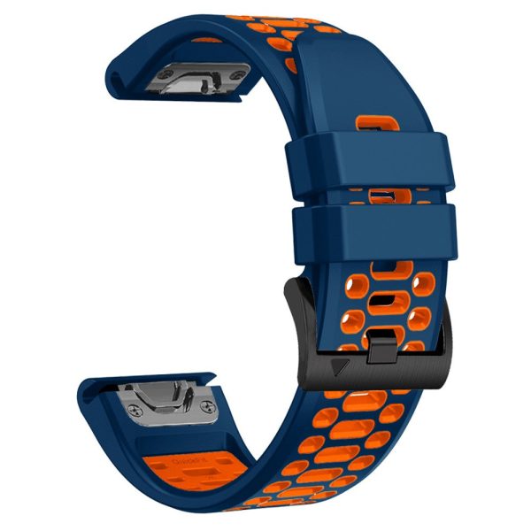 Garmin Fenix 7X   7X Pro   6X Quickfit 26mm Watch Band Three Row Holes Dual Color Silicone Strap - Sapphire Blue   Orange Online Sale