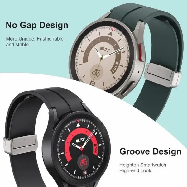 Samsung Galaxy Watch4   Watch 5   Watch6 Wrist Strap Soft Silicone Watch Band with Magnetic Buckle - Black Sale