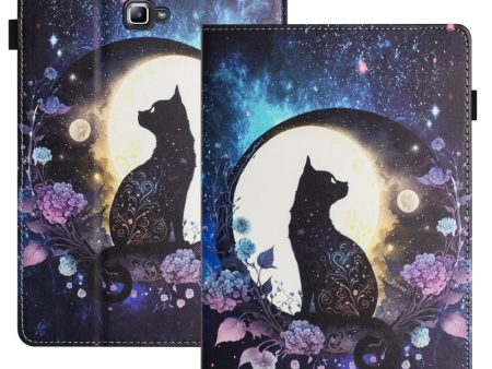 Samsung Galaxy Tab A 10.1 (2016) T580   T585 Vegan Leather Tablet Case Stand Shockproof Pattern Printing Cover - Moon Cat For Cheap