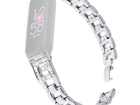 Fitbit Inspire 3 G-shape rhinestone décor metal strap - Silver For Sale