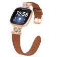 Fitbit Versa 4   Sense 2 Smooth Genuine Cow Leather Rhinestone Watch Strap - Brown For Cheap