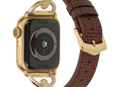 Apple Watch (41mm) textured PU leather watch strap - Coffee   Gold Discount