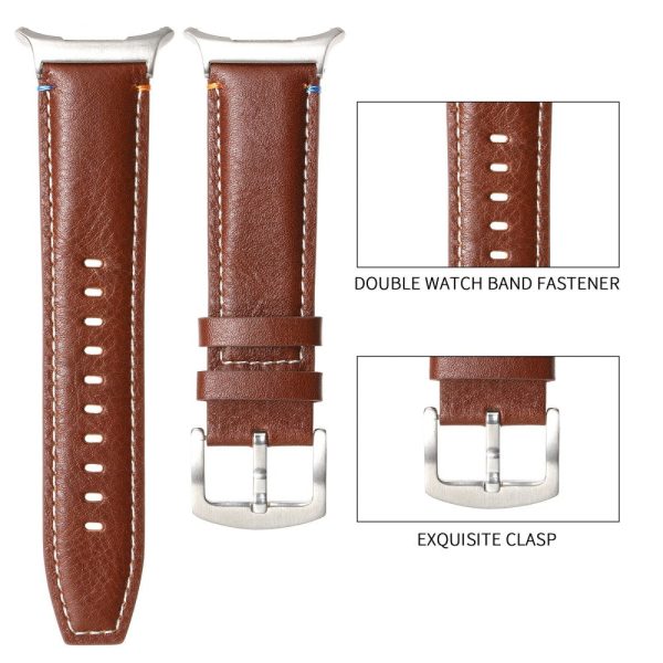 Samsung Galaxy Watch Ultra 47mm Watch Strap Stitching Lines Genuine Cow Leather Wrist Band - Crazy Horse Texture+Brown Supply