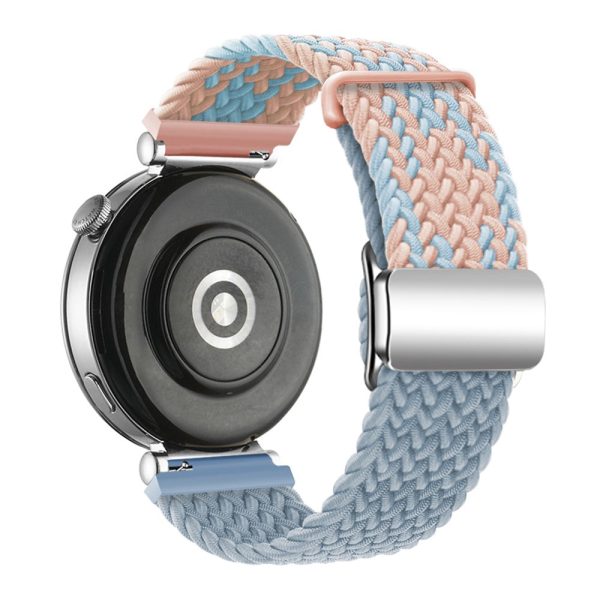 Huawei Watch GT 4 41mm Universal 18mm Watch Strap Woven Wrist Band with Silver Magnetic Buckle - Blue+Pink+Rock Cyan Hot on Sale