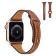 Apple Watch 44mm slender rivet design genuine leather watch strap - Brown Online