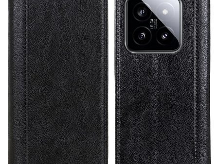 Xiaomi 14 genuine leather case with magnetic closure - Black Fashion