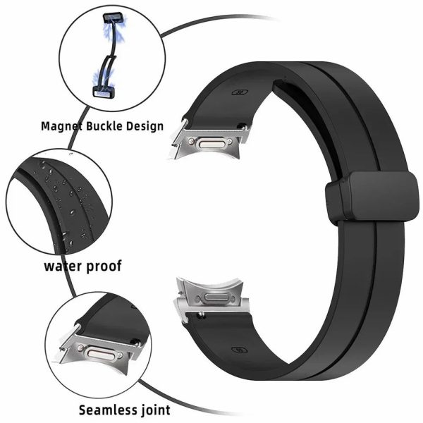 Samsung Galaxy Watch4   Watch 5   Watch6 Wrist Strap Soft Silicone Watch Band with Magnetic Buckle - Black Sale