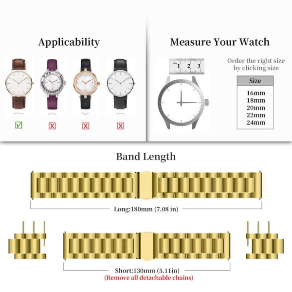 20mm Universal stainless steel watch strap - Gold For Discount