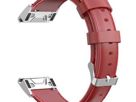 KALEBOL KLB-YLZP-001 For Garmin Fenix 7   7 Pro Watch Strap QuickFit 22mm Genuine Cow Leather Band - Red For Discount