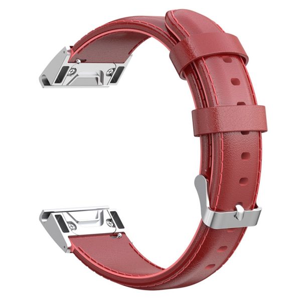 KALEBOL KLB-YLZP-001 For Garmin Fenix 7   7 Pro Watch Strap QuickFit 22mm Genuine Cow Leather Band - Red For Discount