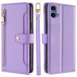 Motorola Moto G34 vegan leather wallet zipper case - Purple Fashion