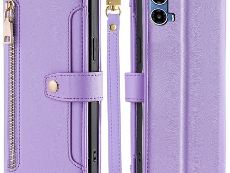 Motorola Moto G34 vegan leather wallet zipper case - Purple Fashion