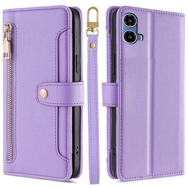 Motorola Moto G34 vegan leather wallet zipper case - Purple Fashion