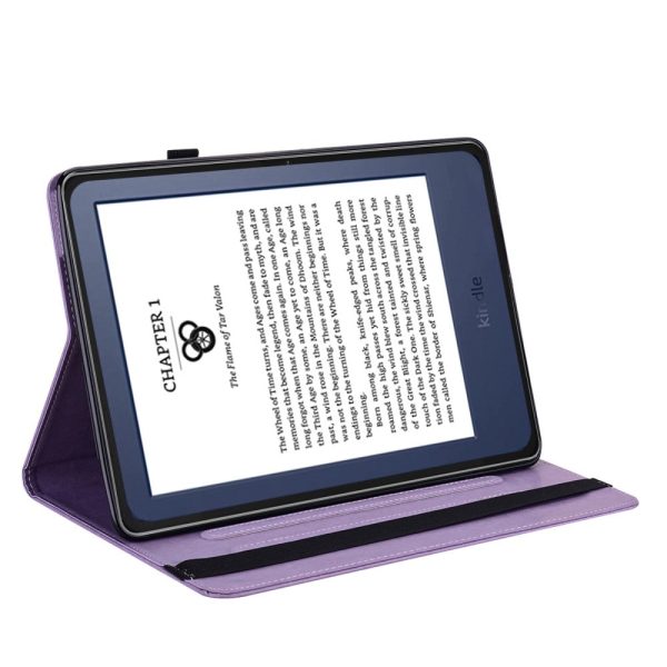 Amazon Kindle Paperwhite 6 (2022) Leather Tablet Case with Tree Deer Imprinted Stand Cover - Purple Supply