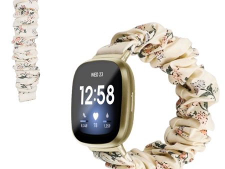 Fitbit Versa 3   Sense hair band fabric watch band - Milk White   Flowers Fashion