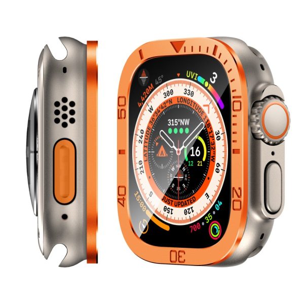 Apple Watch Ultra 49mm   Ultra 2 49mm Watch Case Aluminum Alloy Cover with Tempered Glass Protector - Orange Sale