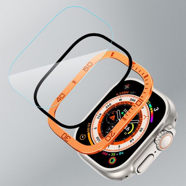 Apple Watch Ultra 49mm   Ultra 2 49mm Watch Case Aluminum Alloy Cover with Tempered Glass Protector - Orange Sale