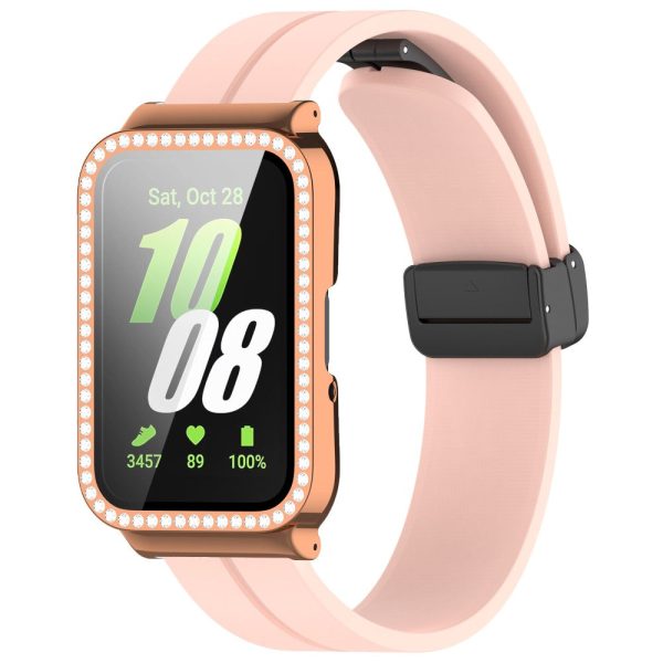 Samsung Galaxy Fit3 Magnetic Watch Strap Frame Case Tempered Glass Screen Film - Pink Rose Gold Hot on Sale