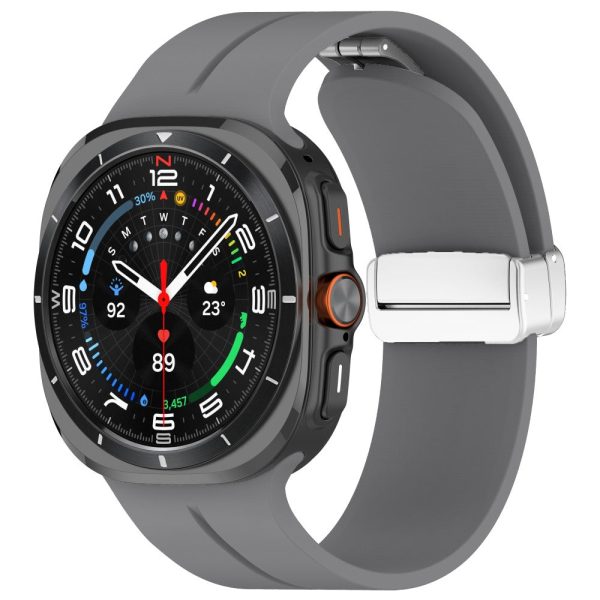 Samsung Galaxy Watch Ultra 47mm Silicone Smartwatch Band Wrist Strap with Silver Magnetic Folding Buckle - Dark Grey Fashion