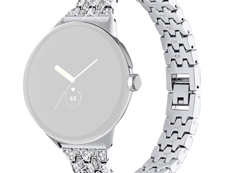 Google Pixel Watch rhinestone décor metal strap - Silver   Transparent Discount