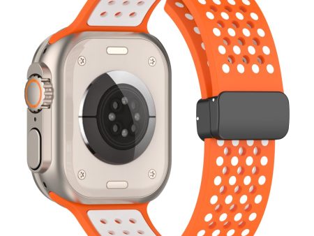 Apple Watch Series 49mm - 45mm - 44mm - 42mm Silicone Watch Band Dual Color - Orange+White Fashion