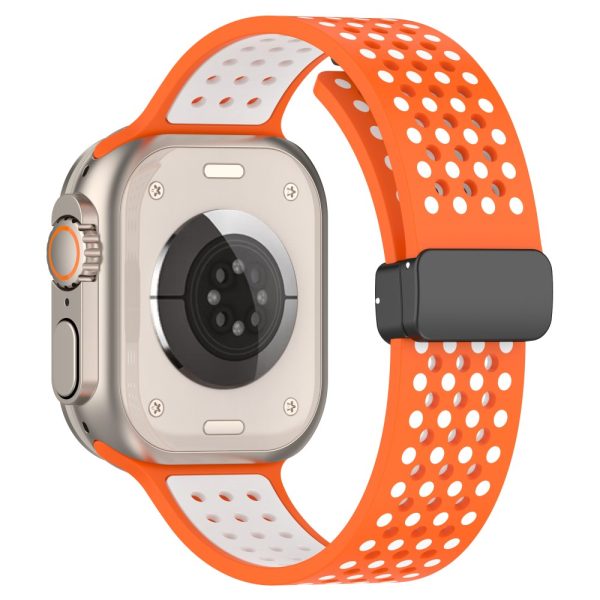 Apple Watch Series 49mm - 45mm - 44mm - 42mm Silicone Watch Band Dual Color - Orange+White Fashion