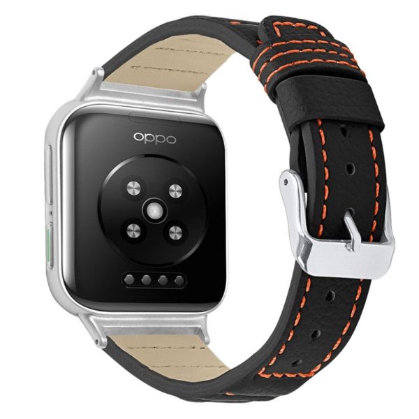 Oppo Watch (46mm) cowhide genuine leather watch strap - Black Hot on Sale