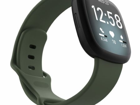 Fitbit Versa 3   Sense silicone watch band - Dark Green Size: L on Sale