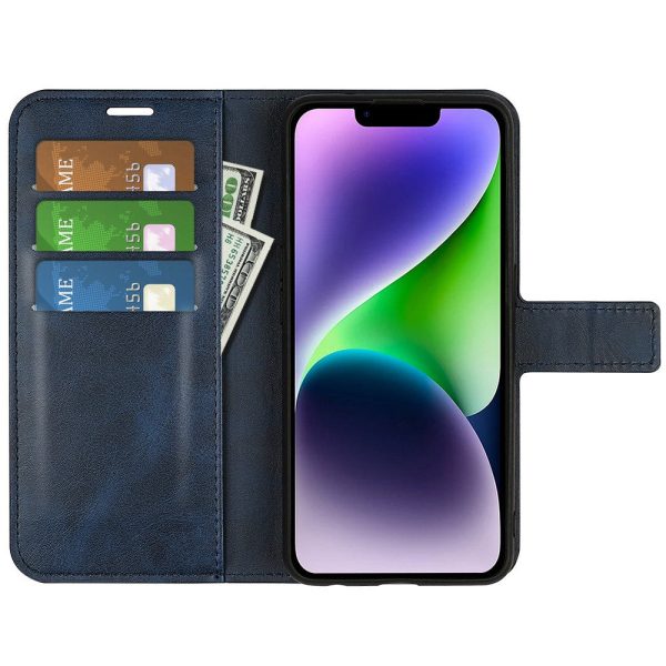 Wallet-style leather case for iPhone 15 Plus - Blue Online